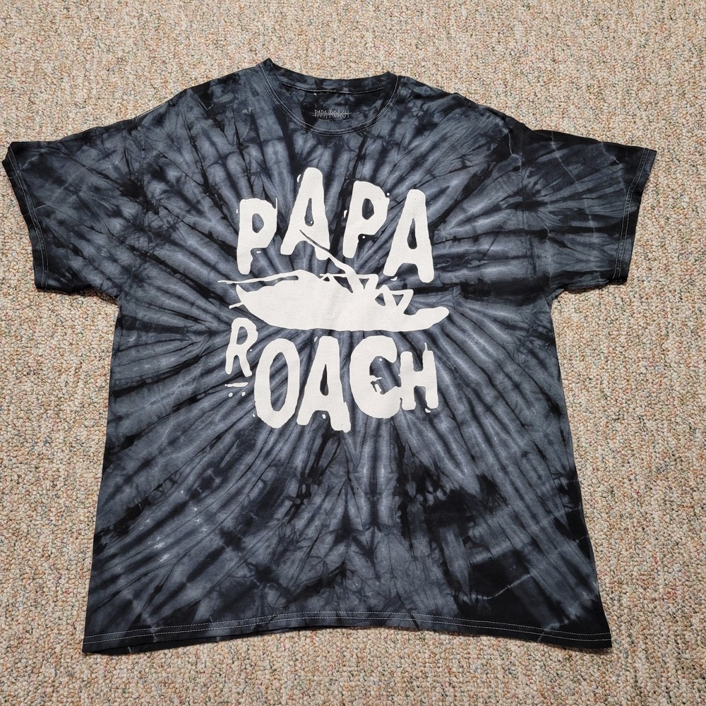 Papa Roach Shirt Mens XL Black‎ Grey Tie Dye Band Logo Graphic Nu Metal Rock Tee